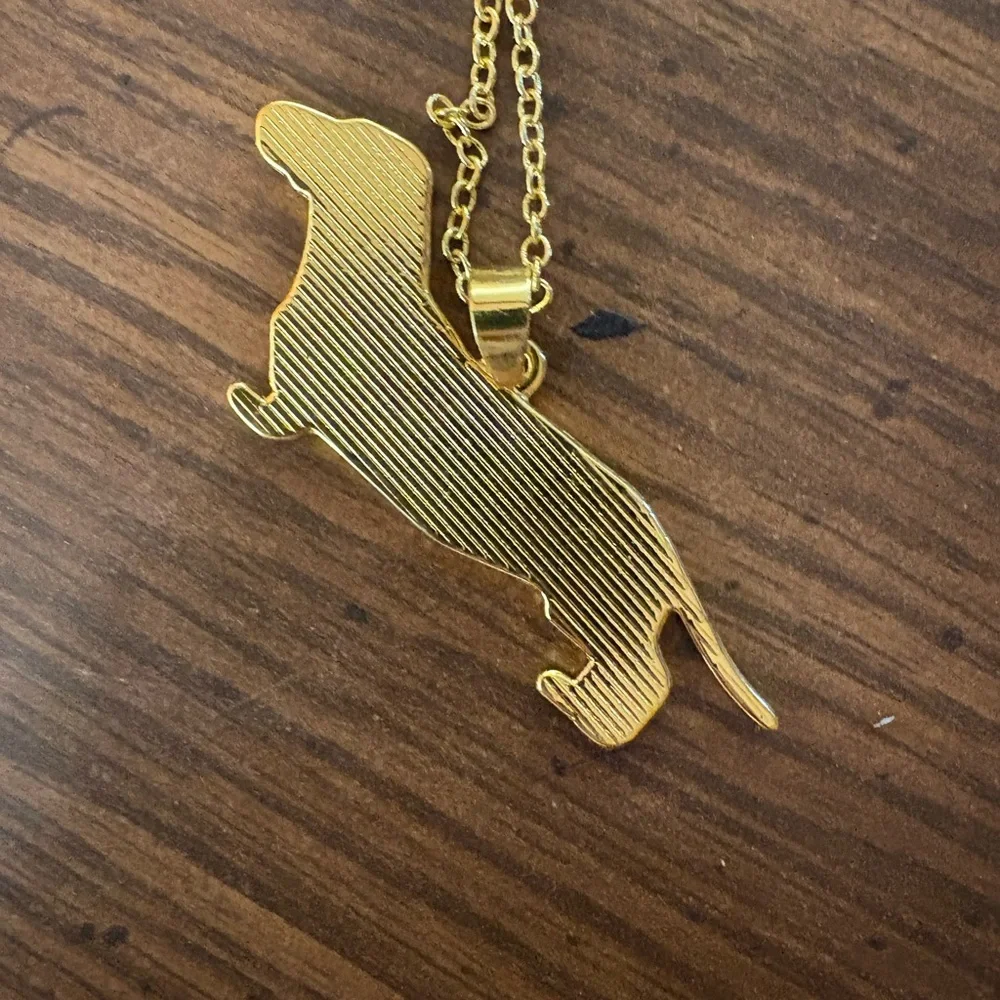 Anthropologie Blue and Gold Dachshund Necklace - Picture 3 of 3